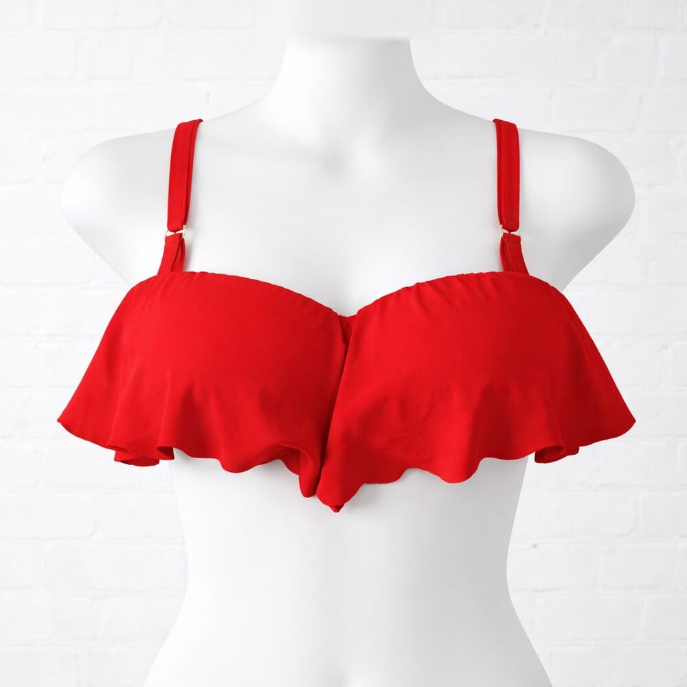 Lane Bryant Lela Rose Bikini Top Womens Size 42 DD Red Scallop Swim Bra NEW!